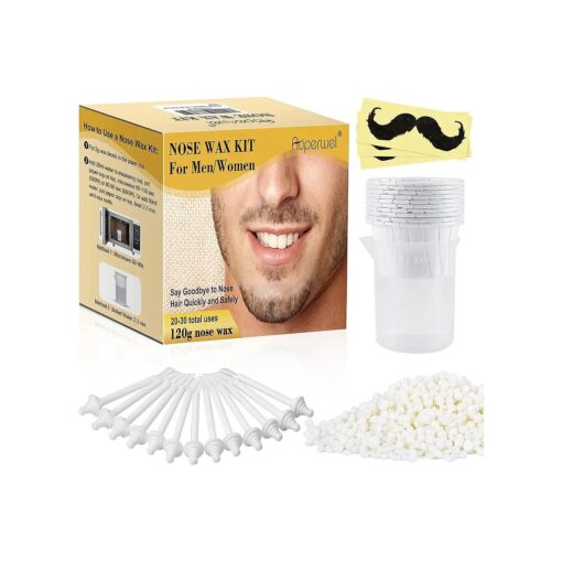 Auperwel 120g Wax Nose Wax Kit - Includes 30 Applicators for Quick & Painless Nose Hair Waxing, Perfect for Men and Women, Long Lasting Nose Hair Remover Wax Kit with 20-30 Uses- White