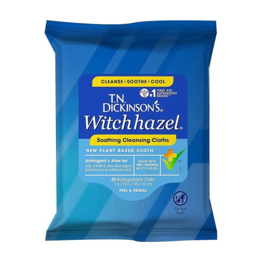 T.N, Dickinson 's Witch Hazel New Soothing MultiUse Cleansing Cloth, Clear, 25 Count