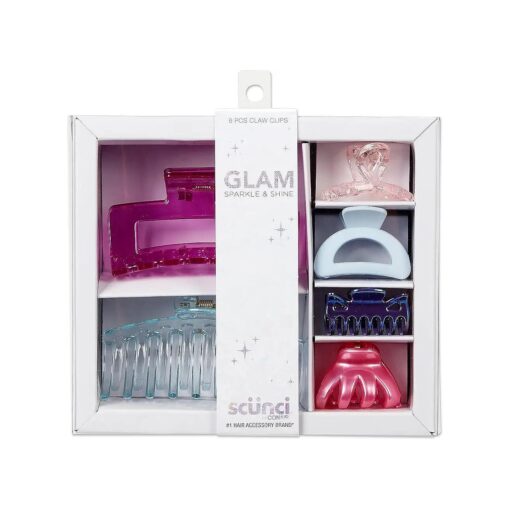 Scunci by Conair Gift Set, Gift Box Under $ 20, Includes 6 Claw Clips in Pastel Glam Colors