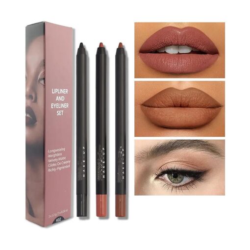 MAEPEOR Matte Lipliner and Eyeliner Kit 3 PCS Smoothly Creamy Lipliner and Eyeliner Pen Set for Daily Wear ( 3PCS Kit 2 )