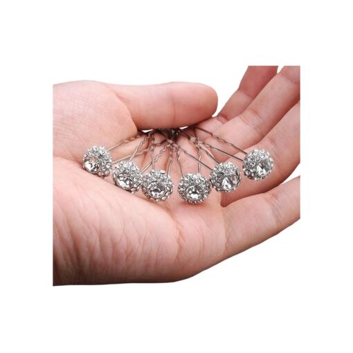 Bridal Hair Pins Set Of 6 Bobby Pins Style With Sparkly Rhinestone For Wedding Parties ( Silver )