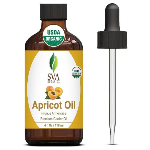 SVA Organics Apricot Oil 4oz ( 118ml ) Premium Carrier Oil with Dropper for Skin Care, Hair Care, Hair Oiling, Scalp Massage & Body Massage