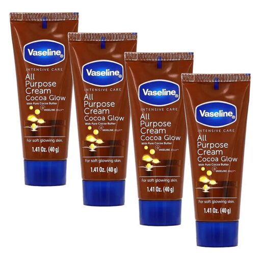 Vaseline All Purpose Cream Cocoa Glow, with Pure Cocoa Butter, 4-Pack, 1.41 FL Oz Each, 4 Tubes