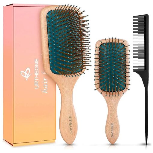 Hair Brush, Hair Brushes for Women Men Kids, Natural Wooden Paddle Detangler Brush and Small Travel Styling Brush Set for Curly Thick Thin Fine Wet Dry Hair Detangling Smoothing Massaging Blowdrying