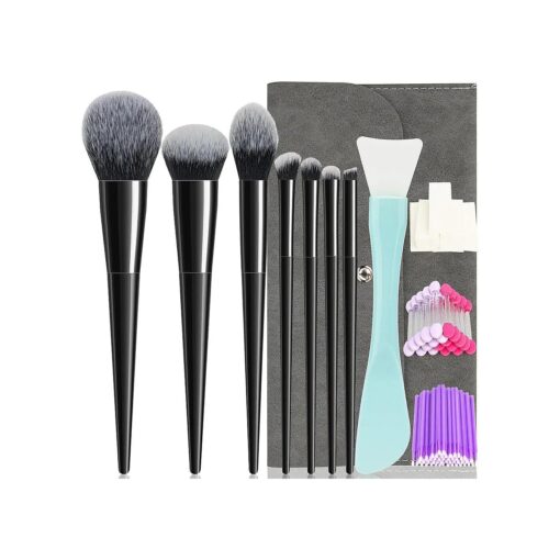 Makeup Brushes, 7Pcs Premium Synthetic Make up Brush Set, Eye Shadow Foundation Powder Blush Silicone Mask Brush Kit, Blending Sponge, Makeup Bag, Professional Beauty Tools, ( Black )