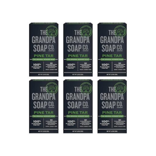 The Grandpa Soap Company Pine Tar Bar Soap for Men- Made With 100 % Plant-Based Pine Tar Oil, 3 in 1 Cleanser Deodorizer and Moisturizer, Dermatologist Tested, Safe for Sensitive Skin, 3.25 Oz, 6 Pack