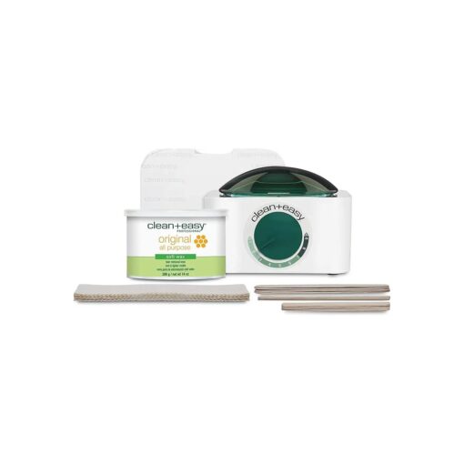 Clean + Easy Pot Wax Mini Kit With Deluxe Warmer, Original Formula Wax, Muslin Strips, Waxing Accessories, ( 120 V )