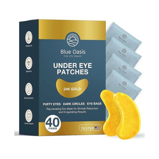 Under Eye Patches for Puffy Eyes and Dark Circles - 24k Gold Under Eye Mask Patches for Puffiness, Beauty & Personal Care Products - Under Eye Masks 40 Pairs Gold Under Eye Patches for Puffy Eyes