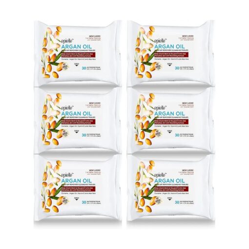 Epielle New Makeup Remover Cleansing Wipes Tissue - Argan 30 Count 6 Pack Gentle for all Skin Types Daily Facial Cleansing Towelettes Removes Dirt, Oil, Makeup ( Argan ) Beauty Stocking Stuffers Gift