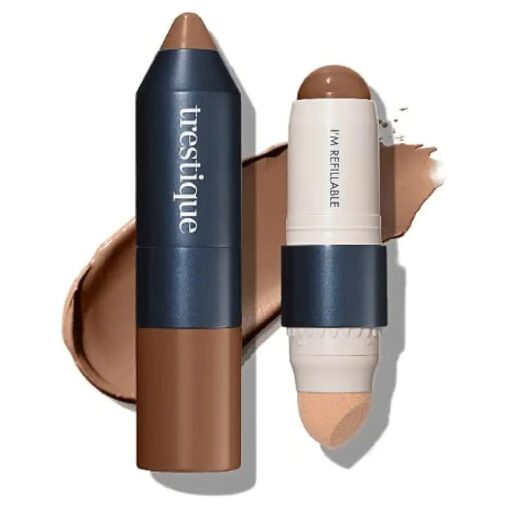 trestique Foundation Stick, Refillable Foundation Face Stick with Built-In Foundation Sponge, Clean Beauty Medium Coverage Foundation, Sustainable Foundation Makeup