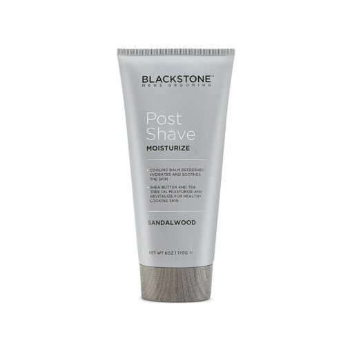 Blackstone Men 's Grooming Post Shave Moisturizer with Tea Tree Oil, Shea Butter, Vitamin E, & Aloe | Soothing Cooling Balm | Cruelty & Paraben Free | Made in USA | Sandalwood ( 6 oz )