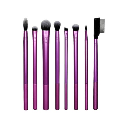 Real Techniques Everyday Eye Essentials Makeup Brush Set, Eye Brushes for Liner, Eyeshadow, Brows, & Lashes, Travel, Friendly, Synthetic Bristles, Cruelty-Free & Vegan, 8 Piece Set