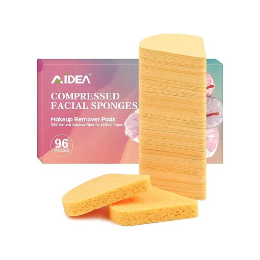 96Count Compressed Facial Sponges, AIDEA Disposable Face Sponges, Face Cleansing Pads, 100 % Natural Cellulose Cosmetic Spa Sponges for Facial Cleansing, Exfoliating Pads, Travel Essentials for Women