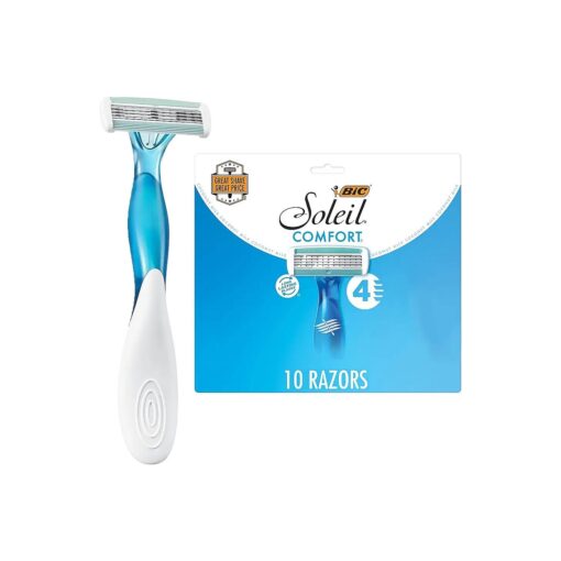 BIC Soleil Comfort Disposable Razors for Women, Sensitive Skin Razor with Aloe Vera and Vitamin E Lubricating Strip and 4 Blades, 10 Piece Razor Set