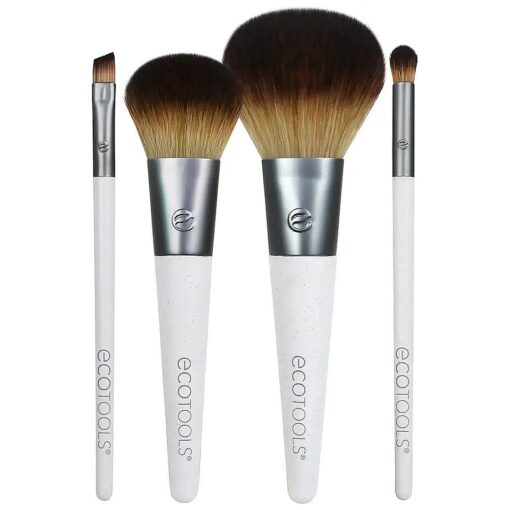 EcoTools On-The-Go Makeup Brush Kit, Travel-Friendly Brush Set, Convenient Makeup Tools for Powders, Blush, Bronzer, & Eyeshadows, Eco-Friendly, Synthetic Bristles, Cruelty-Free & Vegan, 5 Piece Set