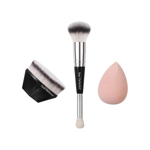 Real Perfection Makeup Brushes Set - Kabuki, Blush, Concealer, Blending Brushes & Sponge for Foundation, Cream & Powder Makeup