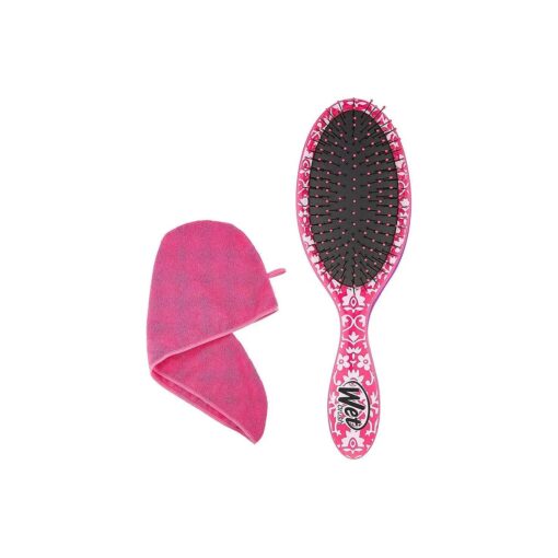 Wet Brush Hair Brush Starter Kit - Detangling Brush, Towel Turban, Quick Dry, Wet or Dry Hair, All Hair Types, Painless, No Frizz, Breakage & Split-Ends, Pink Color