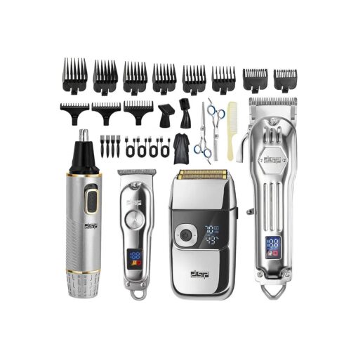 DSP 4-in-1 Pro Barber Kit : Cordless Hair Clipper, Trimmer, Shaver & Nose Hair Remover - Styling & Grooming Set with Scissors, Fade Tools, LED Display