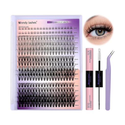 DIY Lash Extension Kit Lash Clusters With Bottom Lashes 20/30/40/50D 12-18mm Multi-types Individual Lashes Bond and Seal, Spike, Volume Lashes Kit Lash Applicator ( 20/30 Kit )