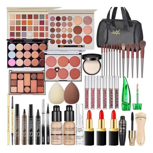 All in One Makeup Kit for Women Full Kit, Travel Makeup Kit, Makeup Gift Set for Women & Girls, Makeup Essential Bundle Include Foundation Eyeshadow Palette Lipstick Eyebrow Pencil Cosmetic Brush Set