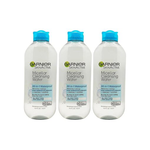 Garnier Skin Active Cleansing Water All in 1 Makeup Remover and Facial Cleanser 13.5 Pack, Micellar Waterproof, 40.5 Fl Oz, Pack of 3