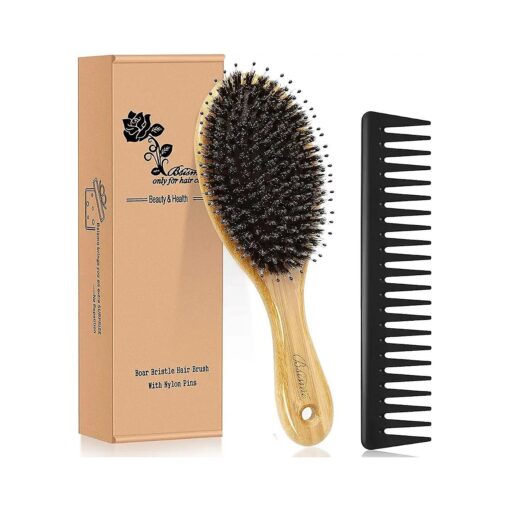 Hair Brush Comb Set Boar Bristle Hairbrush for Curly Thick Long Fine Dry Wet Hair, Best Travel Bamboo Paddle Detangler Detangling Hair Brushes for Women Men Kids Adding Shine Smoothing Hair