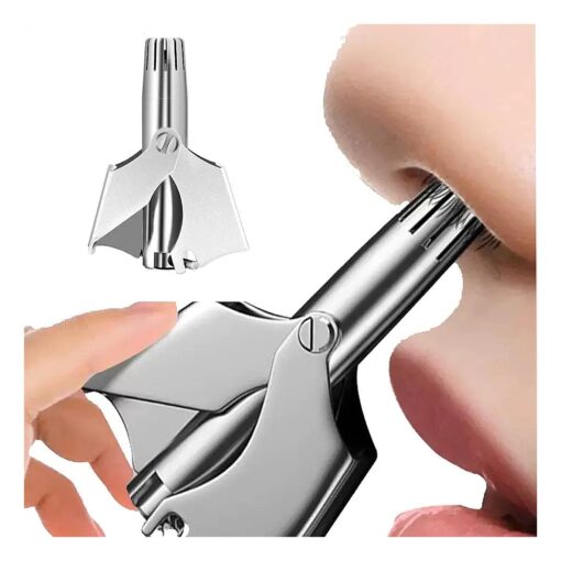 Manual Nose Hair Trimmer for Man & Woman, No Battery Required, Trimmer for Nose, Ear, Moustache and Whiskers Hair, Waterproof, Stainless Steel with Brush, Allergy-Free, Nasal Clippers