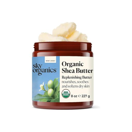 Sky Organics Organic Shea Butter, Replenishing Butter for Body & Face, Soothes, Softens and Boosts Skin 's Overall Moisture and Radiance, Suitable for Dry Skin, USDA Certified Organic Skin Care, 8 Oz