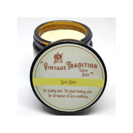 Vintage Tradition Epic Glow Beef Tallow Balm - Glow Boosting Moisturizer with Lavender Oil, Myrrh Oil, Manuka Face Oil, and Fish Oils - Beef Tallow for Skin Care from Head to Toe, 2 fl, oz .