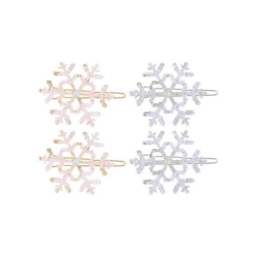 4Pcs Snowflake Hair Clips Christmas Snow Bobby Pins Alloy Pins Xmas Hair Accessories Party Favors