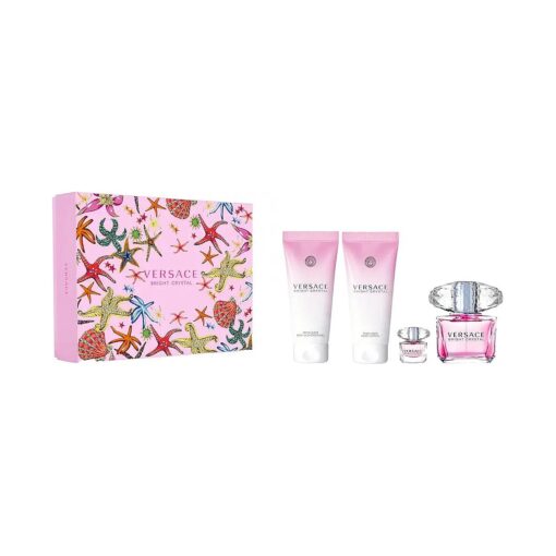 Versace Bright Crystal 4-Pieces Set for Women, Floral Fruity Fragnance, 9.59 Fl Oz