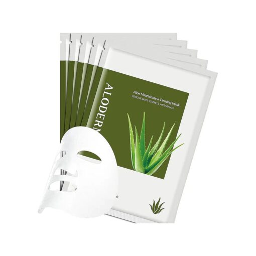 Aloderma Firming Sheet Masks with 89 % Organic Aloe Vera 5 pcs - Formulated for Age-Defying Results with Hyaluronic Acid & Arginine, Intense Hydration & Nourishment for Plump, Supple, Rejuvenated Skin