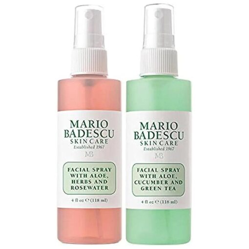 Mario Badescu Facial Spray Aloe, Rose Water and Cucumber - Green Tea Duo for Face, Neck or Hair, Cooling and Hydrating Face Mist for All Skin Types, Dewy Finish