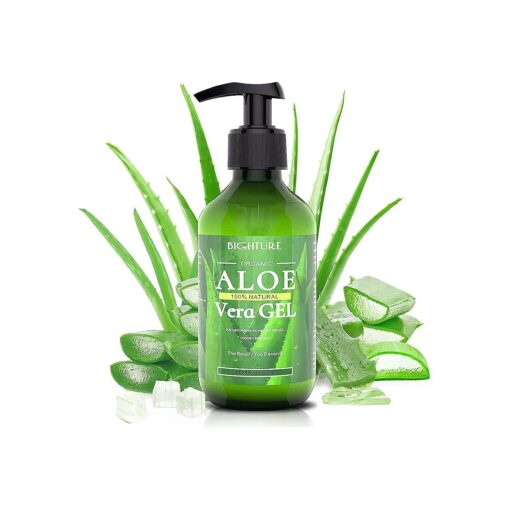 Aloe Vera Gel, 100 % Aloe Vera Organic from Freshly Cut Aloe Leaves, Skin Care for Deeply & Rapidly Soothing, Firming, After Shave, Sunburn Relieve, etc