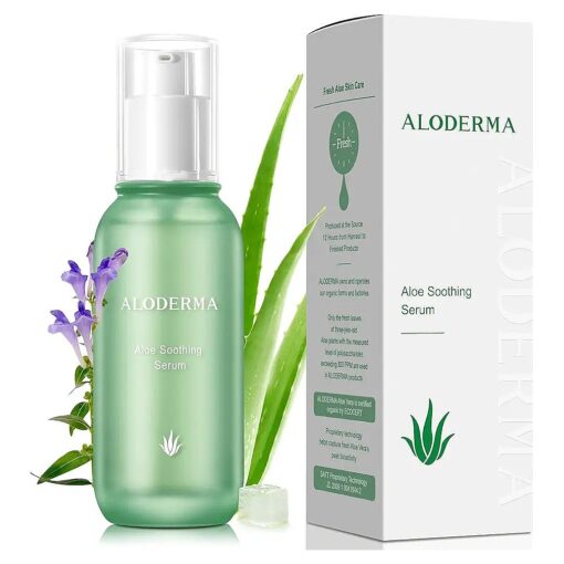 Aloderma Soothing Face Serum with 65 % Organic Aloe Vera - Natural Aloe Serum for Sensitive Skin with Beta-Glucan & Argininem Skin Calming, Nourishing & Revitalizing Facial Serum for Clean Skin, 1.7oz