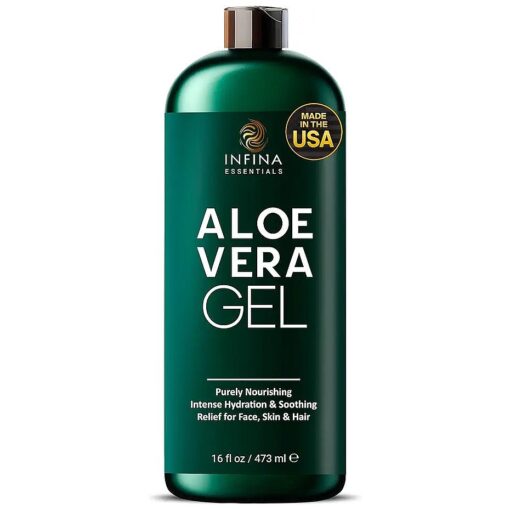 Pure Aloe Vera Gel for Face, Hair & Skin - Soothing Aloe Gel for Sunburn Relief - Made with Organic Aloe Vera Gel 95 %, Chamomile & Vit E, for All Skin Types - 16 fl oz