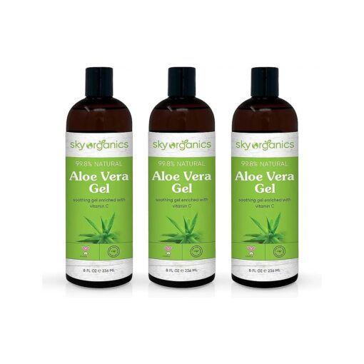 Aloe Vera Gel ( 8oz x 3 Pack ) All Natural Ultra Hydrating Skin Cooling Aloe Gel, Non-Sticky Relief of Sunburns, Razor Burns, Bug Bites- Hair Conditioner & Gel- Cold Pressed, Made in USA