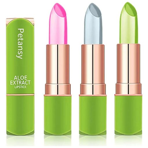 Petansy 3 Packs Aloe Vera Lipstick, Lips Moisturizer Long Lasting Nutritious Lip Balm Magic Temperature Color Change Lip Gloss-Set ( A )