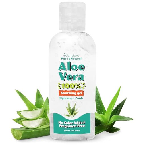 Travel-Size Aloe Vera Gel for Dry Skin 100 % Pure & Natural Organic Moisturizing Face & Hair Care Sun Burn Relief Hydrating & Soothing Made in USA Unscented 2 oz