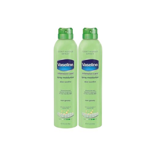 Vaseline Intensive Care Spray Moisturizer, Aloe Soothe Spray Lotion Moisturizer for Dry Skin with Micro-Droplets of Vaseline Lotion ( Pack of 2, 6.5 Oz Ea )