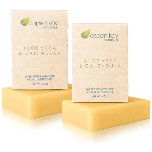 Aspen Kay Naturals Handmade Aloe Vera & Calendula Soap for Face & Body - Natural & Organic Ingredients - Organic Aloe Vera, Calendula & Turmeric - Shaving Soap - Made in the USA 4.5 oz