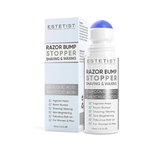 Razor Bump Stopper Solution for Ingrown Hair Skin Care Treatment for Face, Neck, Bikini Area, Legs and Underarm Area After Shave Serum Roll-On for Men and Women With Salicylic Acid, Glycolic Acid