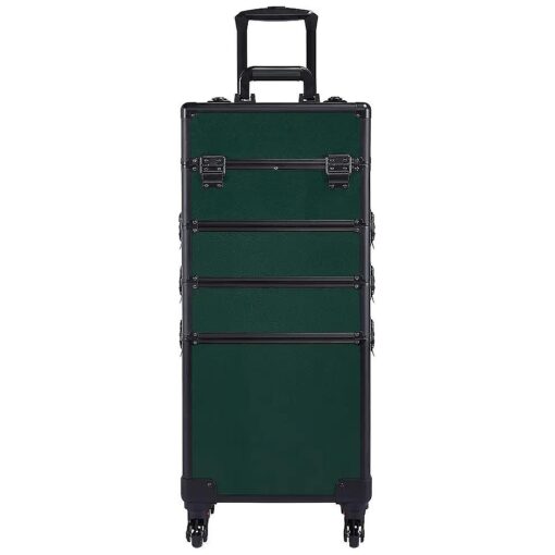 Topeakmart Rolling Makeup Case Large, 4 in 1 Professional Makeup Train Case, Cosmetic Storage Organizer Cosmetic Travel Case with Folding Trays, Wheels and Aluminum Frame, Dark Green