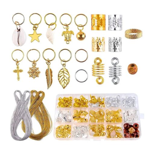 WXJ13 230 PCS Aluminum Hair Coil with Box Hair Rings Hair Braid Rings with Metallic Cord