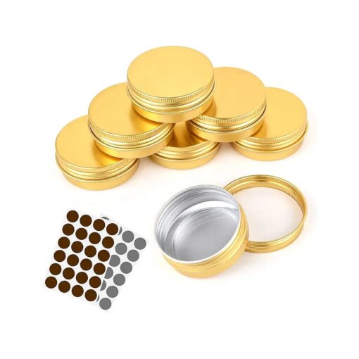 Aluminum Metal Tins 1 Ounce 48 Pack Round Tin Containers Storage Tins Metal Jars Empty Lip Balm Containers Small Containers with lids, Gold