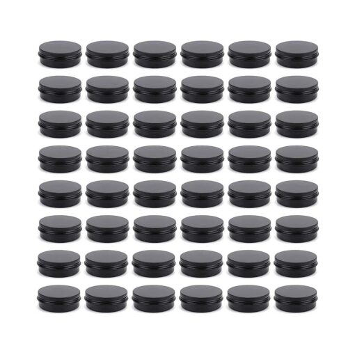 Foraineam 48 Pack 2 oz Round Lip Balm Tin Cans - Aluminum Cosmetic Sample Containers with Screw Lid - Matte Black Metal Empty Tins Storage Travel Tin Jars