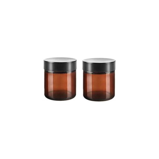 2PCS 120ML 4 oz Large Capacity Empty Refillable Brown Glass Face Cream Storage Packing Jar Pot Bottle With Black Cap For Cosmetic Make Up Sample Lip Balm Lotion Food Container