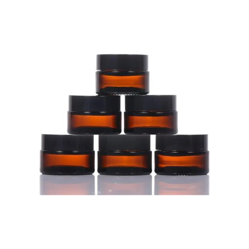 Amber Glass Jars 6 Pack,20ml Cosmetic Container Tinted Jars Refillable Travel Pots, Small Bottles Sample Pots with Black Lids for Cosmetics, Powder, Lotion, Creams