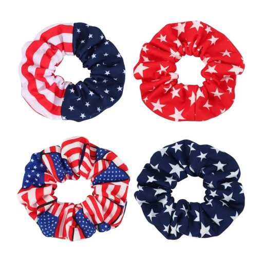 American Flag Elastic Hair Ties for Women Girls Kids Independence Day 4th of July Hair Scrunchies Red White Blue Star Patriotic USA Hair Tie Pony tails Hair Accessories