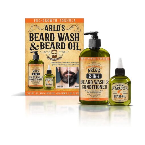 Arlo 's 2-in-1 Pro-Growth Beard Wash and Conditioner 12 oz with Pro-Growth Beard Oil 2-PC Kit